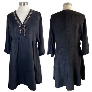 KOANDAILY Faux Suede Floral Embroidered Dress size M